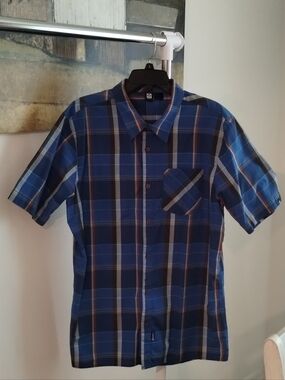 Rusty Blue Plaid Short-Sleeve Button-Down Shirt